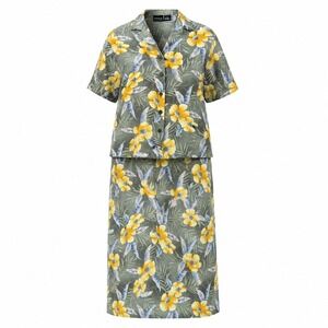 Vintage 90's Erika Woman 2 Piece Dress Set 1X Tropical Floral Rayon Green Orange